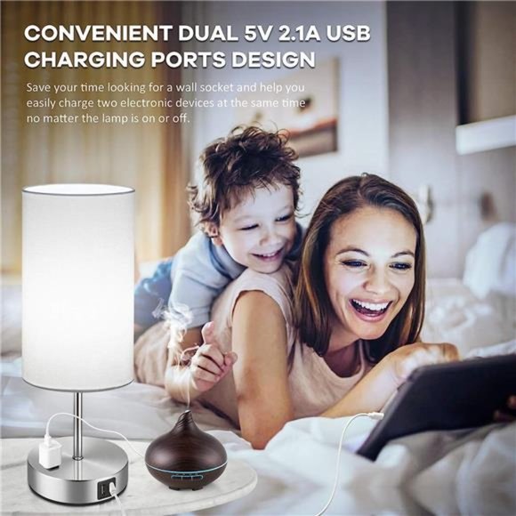 Set of 2 Touch Control Table Lamps with 2 USB Charging Ports&AC Outlet, 3-Way - Picture 4 of 6